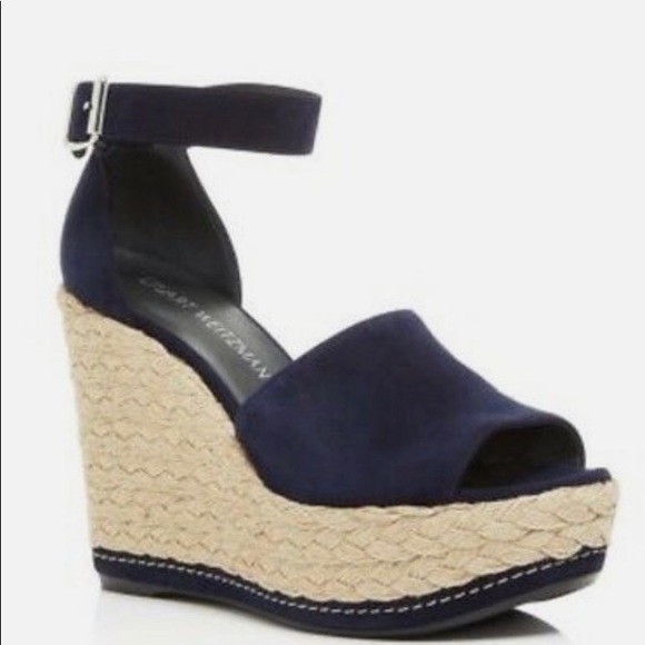 Stuart Weitzman Espadrille Wedges Blue Suede